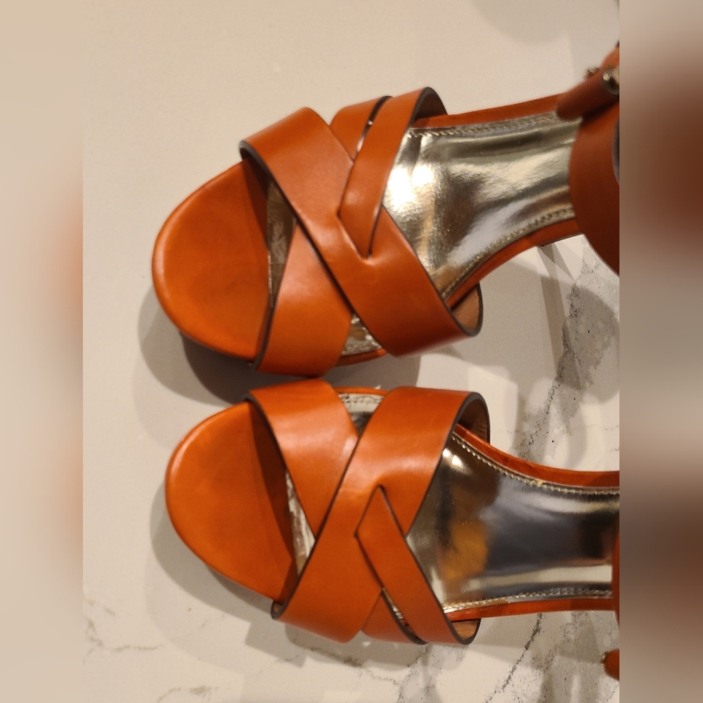 Coach Dani Leather Platform Open-toe Sandal in Orange Papaya Sz 8 - Picture 14 of 14